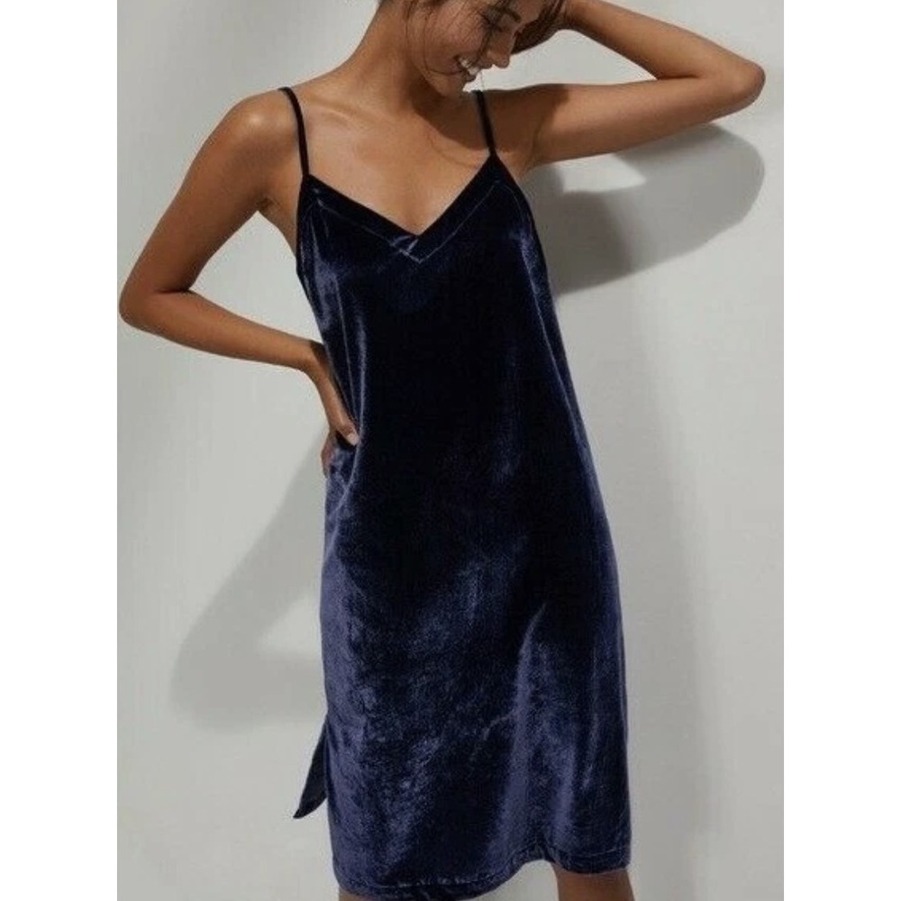 Anthropology Shania Velvet Mini Cocktail Slip Dress S Blue Whimsigoth Wedding